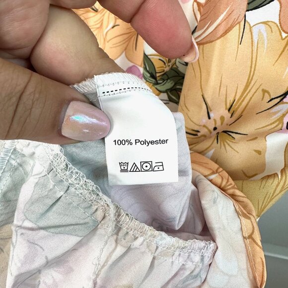 Square Neck Shirred Smocked Peach and Pink Floral Midi Dress 2XL - Picture 5 of 7